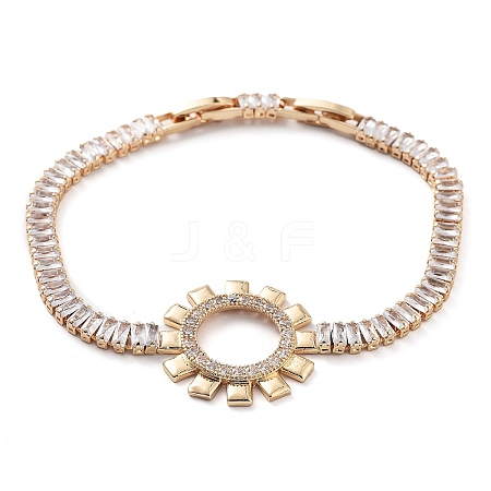 Sun Shape Brass Micro Pave Cubic Zirconia Link Bracelets BJEW-C055-02G-1