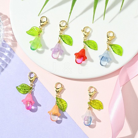 7Pcs 7 Colors Flower Acrylic & Glass Pendants Decorations. with 304 Stainless Steel Lobster Claw Clasps HJEW-JM02898-1