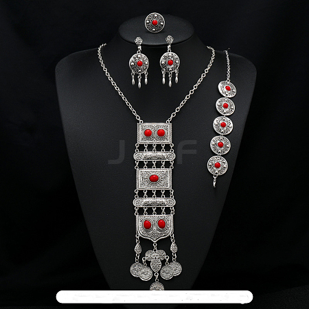 Rectangle Alloy with Resin Pendant Necklace & Stud Dangle Earring & Link Bracelet & Ring FS-WGB1F06-07-1