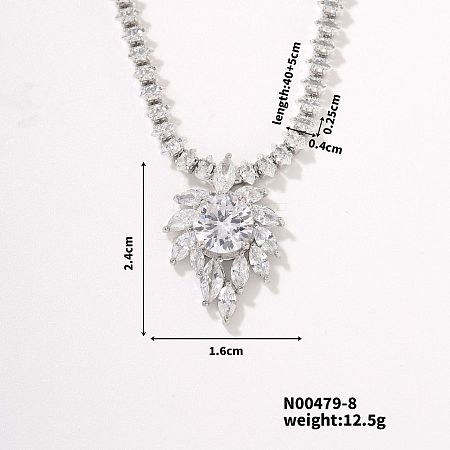 Trendy Unique Style Leaf Brass Rhinestone Pendant Necklace with Rhinestone Cup Chain for Women Girl JD6586-1-1