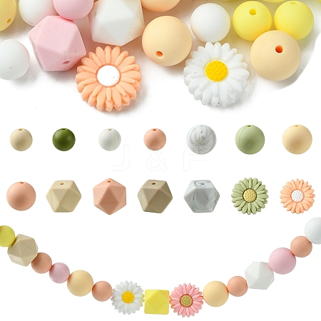 48Pcs 14 Styles Food Grade Eco-Friendly Silicone Focal Beads DIY-YW0008-83C-1