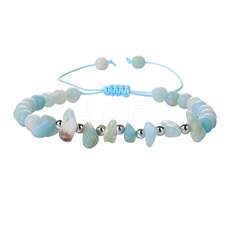 Natural Amazonite Round Beads & Chips Braided Bead Bracelets for Women Men MK7724-10-1