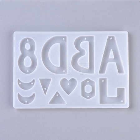 Letter ABDL & Heart & Moon & Triangle & Hexagon & Number 8 Shape DIY Silicone Pendant & Link Molds DIY-WH0161-86-1