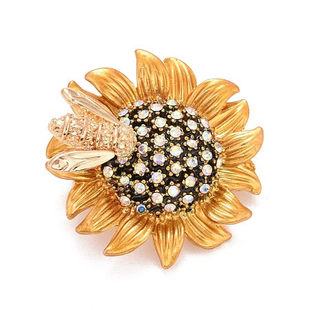 Sunflower and Bee Crystal Rhinestone Badge JEWB-E013-01G-1