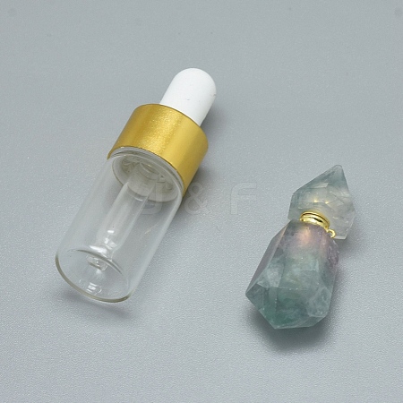 Faceted Natural Fluorite Openable Perfume Bottle Pendants G-E556-12A-1
