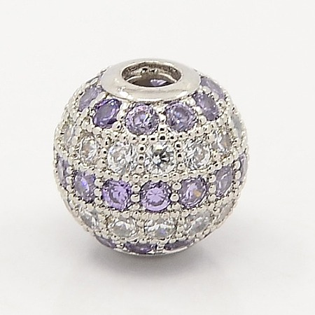 Lilac & Clear CZ Jewelry Findings Brass Micro Pave Cubic Zirconia Round Beads ZIRC-M015-20P-NR-1