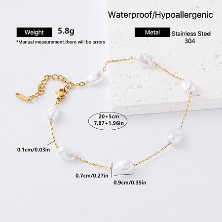 304 Stainless Steel Imitation Pearl Beaded Chain Bracelets for Women LH6839-5-1