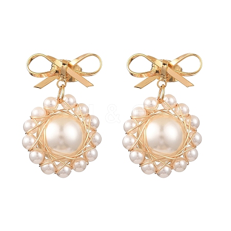 Shell Pearl with Brass Dangle Stud Earrings for Women EJEW-TA00574-1