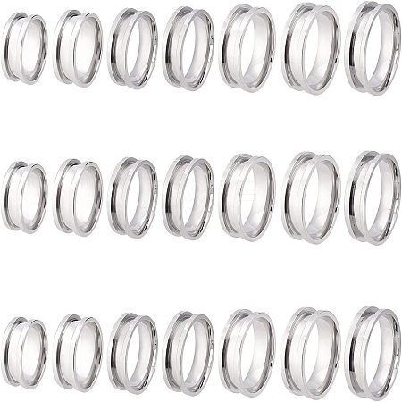 21Pcs 7 Size 201 Stainless Steel Grooved Finger Ring for Women RJEW-DC0001-08-1