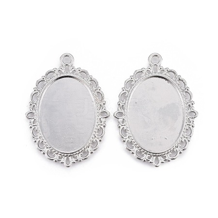 Tibetan Style Oval Alloy Pendant Cabochon Settings X-TIBEP-Q054-44P-RS-1