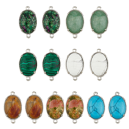 SUPERFINDINGS 14Pcs 7 Styles Natural & Synthetic Mixed Gemstone Connector Charms G-FH0002-14-1