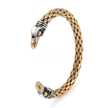 Ion Plating(IP) 304 Stainless Steel Viking Open Cuff Bangles for Men BJEW-U001-04A-G-1