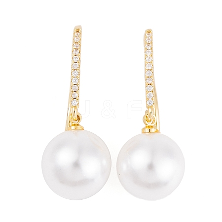 Rack Plating Brass Cubic Zirconia ABS Pearl Earring Hooks EJEW-S219-16G-01-1