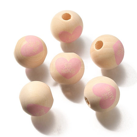 Valentine's Day Element Printed Wood Beads WOOD-R002-01-36-1