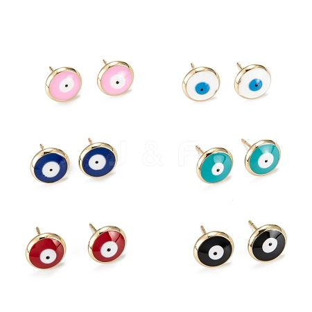 Evil Eye Enamel Stud Earrings for Girl Women EJEW-H126-31G-1