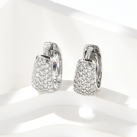 Brass Micro Pave Clear Cubic Zirconia Hoop Earrings EJEW-M077-20P-1