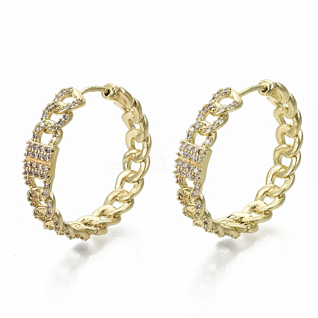 Brass Micro Pave Clear Cubic Zirconia Huggie Hoop Earrings EJEW-S201-207G-NF-1