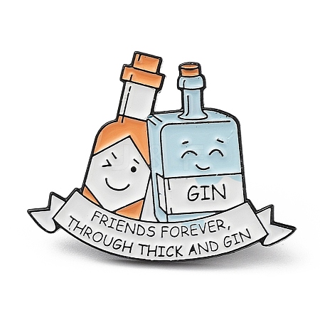 Bottle & Word Friends Forever Through Thick and Gin Enamel Pins JEWB-P020-B02-1