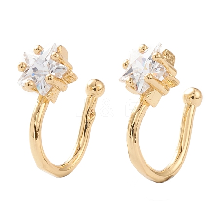 Brass Micro Pave Clear Cubic Zirconia Cuff Earrings EJEW-H109-02G-1