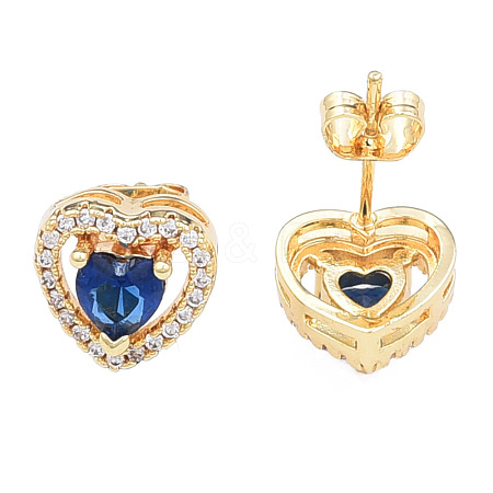 Cubic Zirconia Heart Stud Earrings EJEW-N011-59E-1