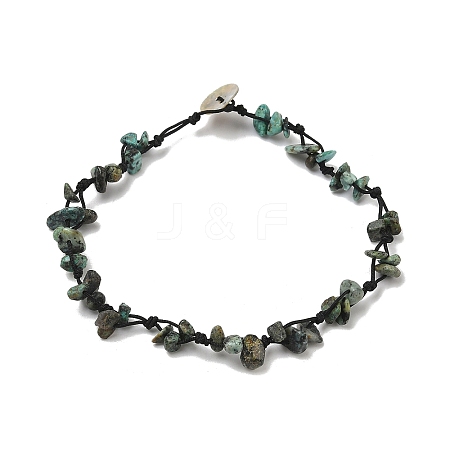 Chip Natural African Turquoise(Jasper) Beaded Anklets AJEW-PH01371-04-1