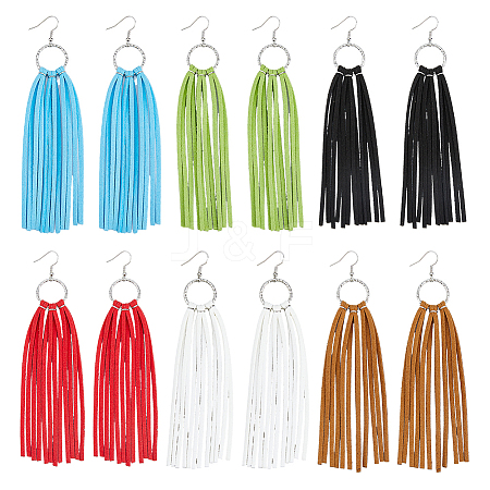 FIBLOOM 6 Pairs 6 Colors Faux Suede Tassel Earrings EJEW-FI0003-08-1