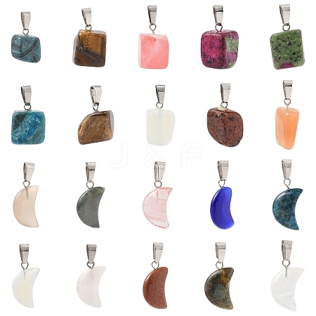 20Pcs Mixed Gemstone Pendants G-YW0002-26-1
