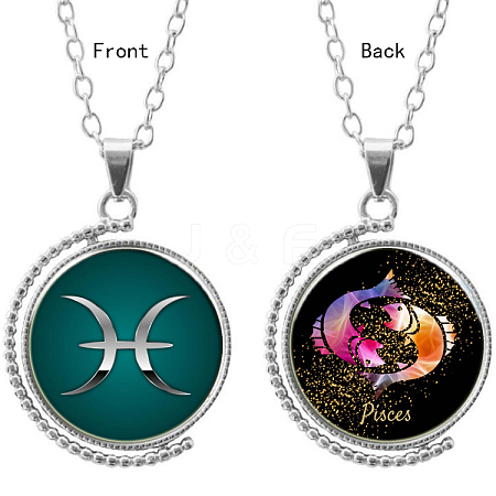 Double-sided Picture Glass Rotatable Pendant Necklaces NJEW-F200-25P-1