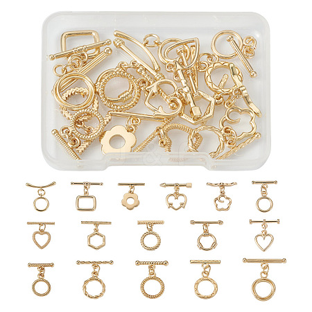 Kissitty 32Pcs 16 Styles Rack Plating Brass Toggle Clasps KK-KS0001-25-1