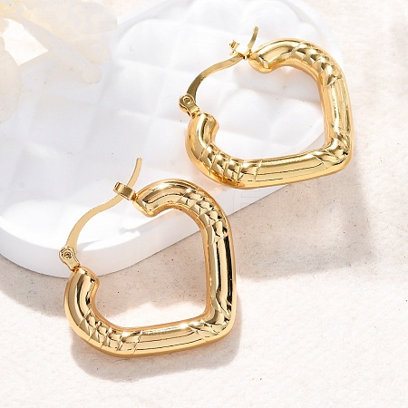 304 Stainless Steel Heart Hoop Earrings for Women EJEW-A125-27G-1