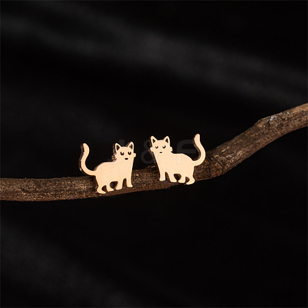 Stainless Steel Cat Shape Stud Earrings PW-WGC97C2-03-1