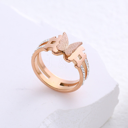 Butterfly Frosted 304 Stainless Steel Finger Rings for Women LR7265-9-1