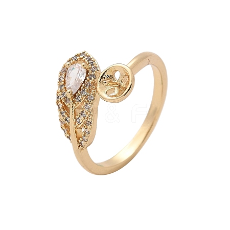 Leaf Brass Micro Pave Cubic Zirconia Cuff Ring Setting LS-KK-A244-01G-G-1