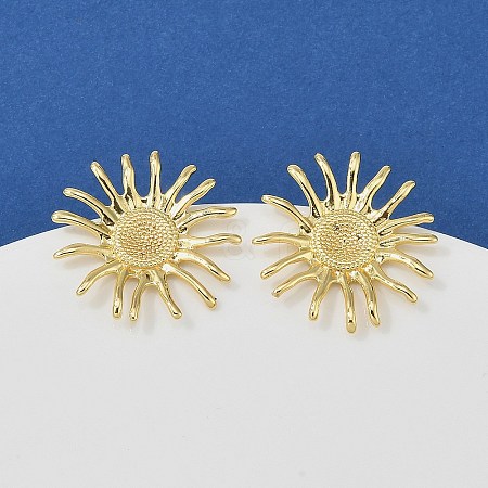 Sun Brass Stud Earrings EJEW-Z145-01G-1