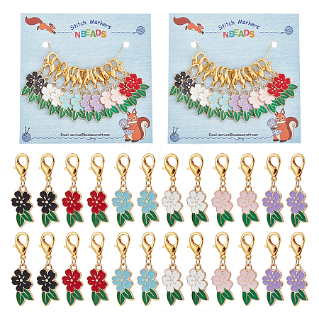 Alloy Enamel Flower Pendant Locking Stitch Markers HJEW-AB00055-1