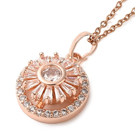 Brass Pave Clear Glass Flower Pendant Necklaces NJEW-M080-07A-1