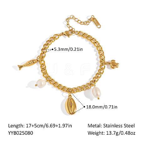 Summer Beach 304 Stainless Steel & Natural Pearl Charm Bracelets for Women SE9487-5-1