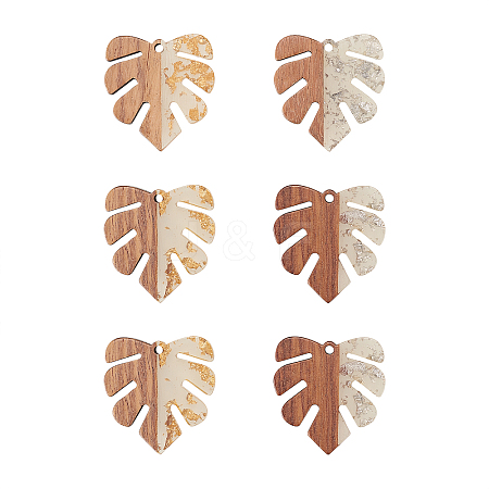 Transparent Resin & Walnut Wood Pendants RESI-CJ0001-53-1