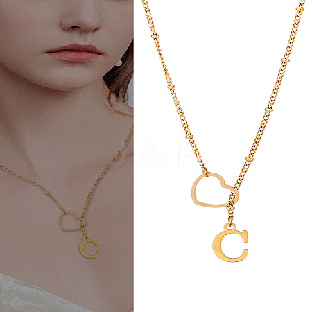 1Pc Letter & Heart Stainless Steel Lariat Necklaces for Women NJEW-LP0002-87G-C-1