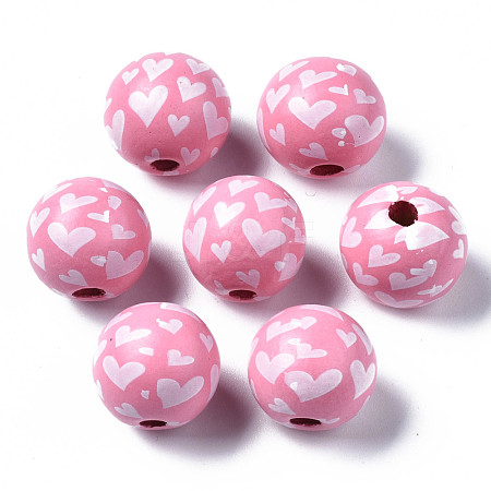 Painted Natural Wood European Beads WOOD-S057-060-1