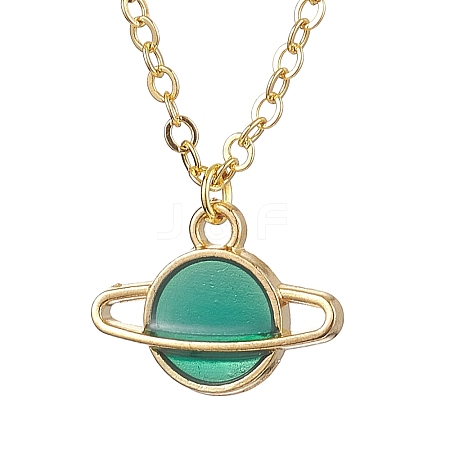 Alloy Light Sea Green Enamel Planet Pendant Neckiaces for Women NJEW-JN05001-1