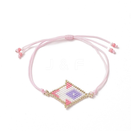 Rhombus Handmade Loom Pattern Glass Seed Braided Bead Bracelets BJEW-MZ00008-1