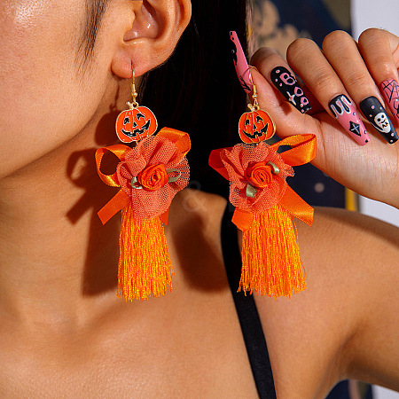 Halloween Alloy & Enamel & Glass & Cotton Cord Tassel Dangle Earrings FS-WGA02EE-09-1
