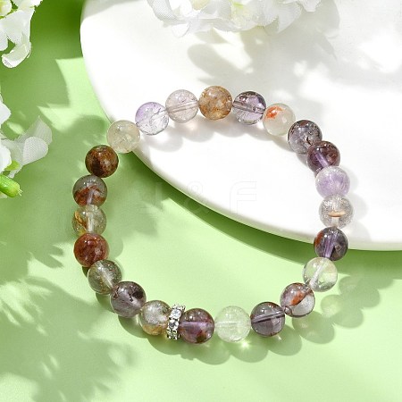 Natural Rutilated Quartz Beads Stretch Bracelets for Women Men BJEW-JB14038-1
