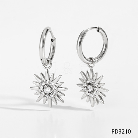 316 Surgical Stainless Steel Pave Clear Cubic Zirconia Pendant Hoop Dangle Earrings for Women WG38549-02-1