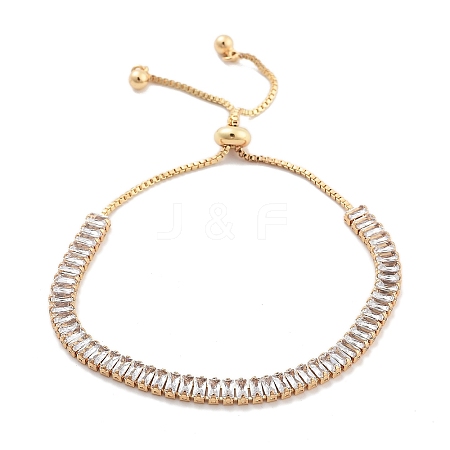 Brass Pave Clear Cubic Zirconia Rectangle Box Chain Slider Bracelets BJEW-YWC0002-05A-G-1