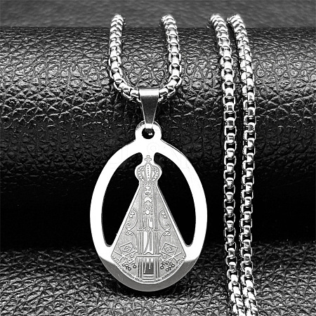201 Stainless Steel Nossa Senhora Aparecida Virgin Mary Pendant Necklaces for Women NJEW-K283-01P-1