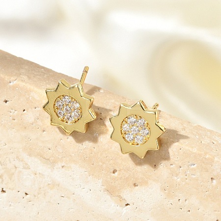 Brass Micro Pave Clear Cubic Zirconia Stud Earrings EJEW-R016-26G-09-1