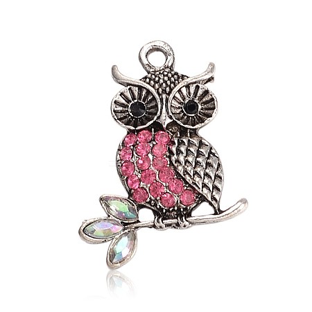 Antique Silver Tone Alloy Rhinestone Bird Pendants RB-J246-07AS-1
