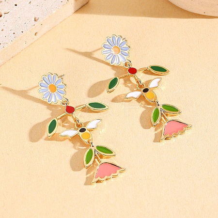 Zinc Alloy Enamel Stud Dangle Earrings WG62852-02-1